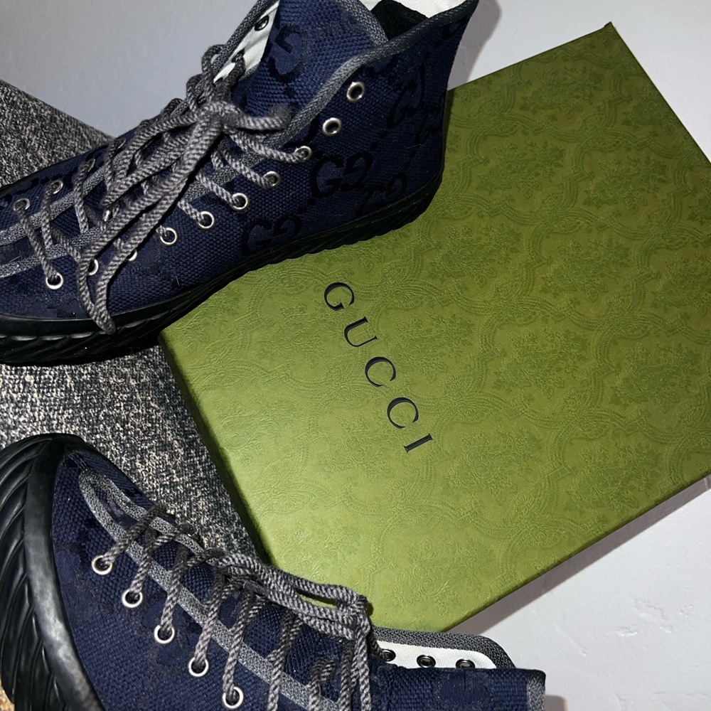 Gucci Blue Canvas Sneakers Sleek Design